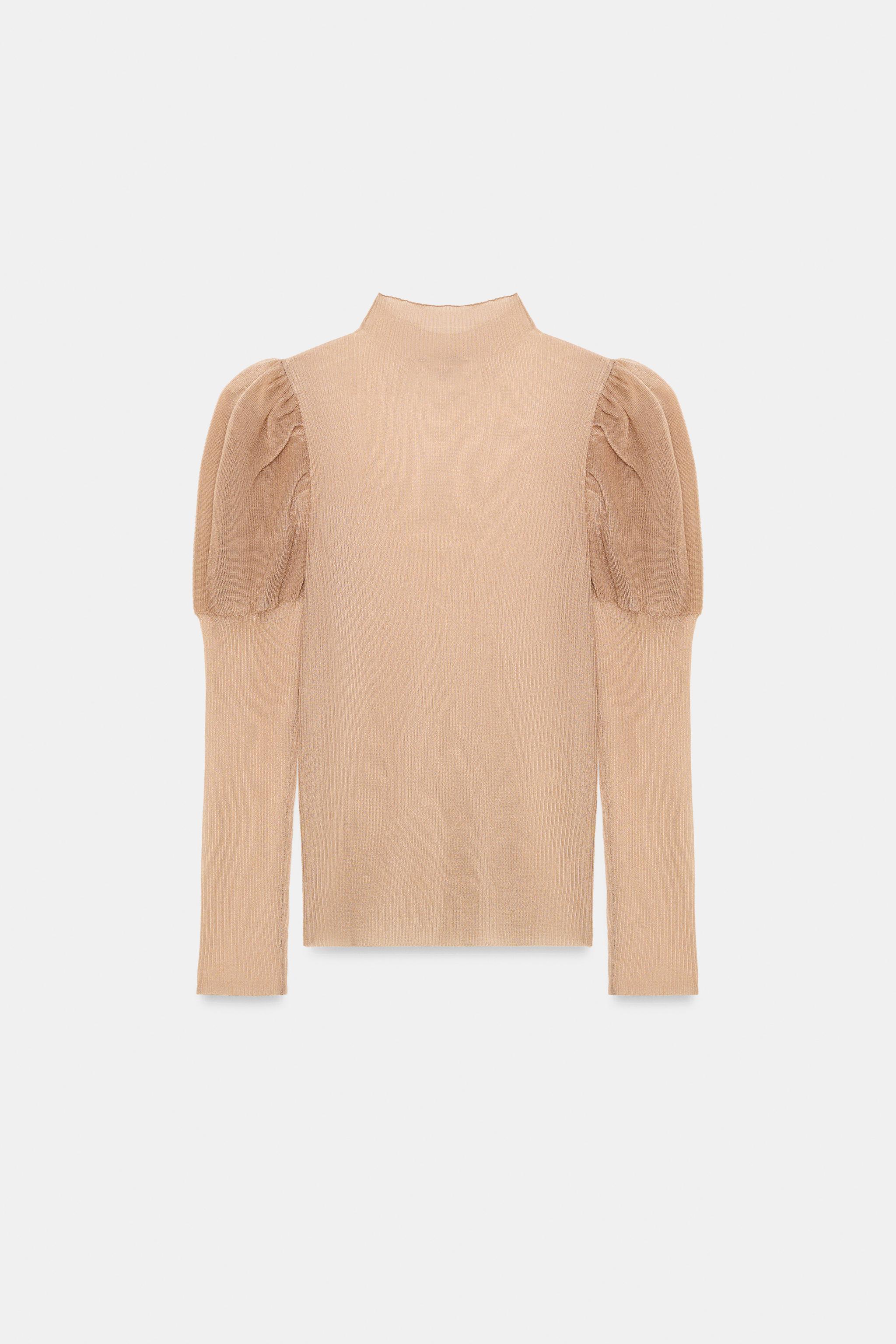 SHEER PUFF SLEEVE KNIT TOP